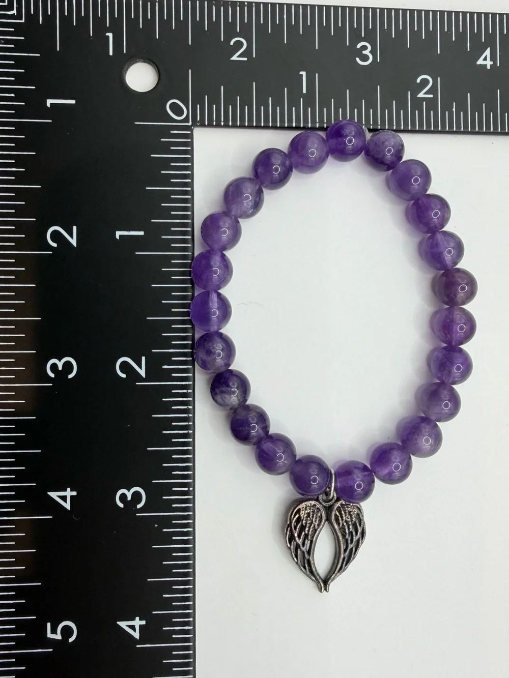 Purple Beaded Bracelet with Angel Wing Charm - Women Jewelry
